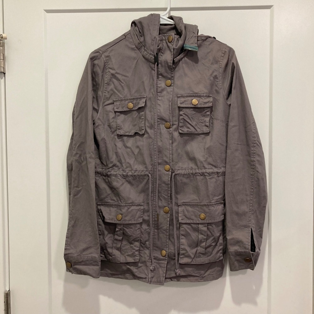 41 Hawthorn Womens Utility Anorak Jacket Taupe Gray Hooded Full Zip Size Medium